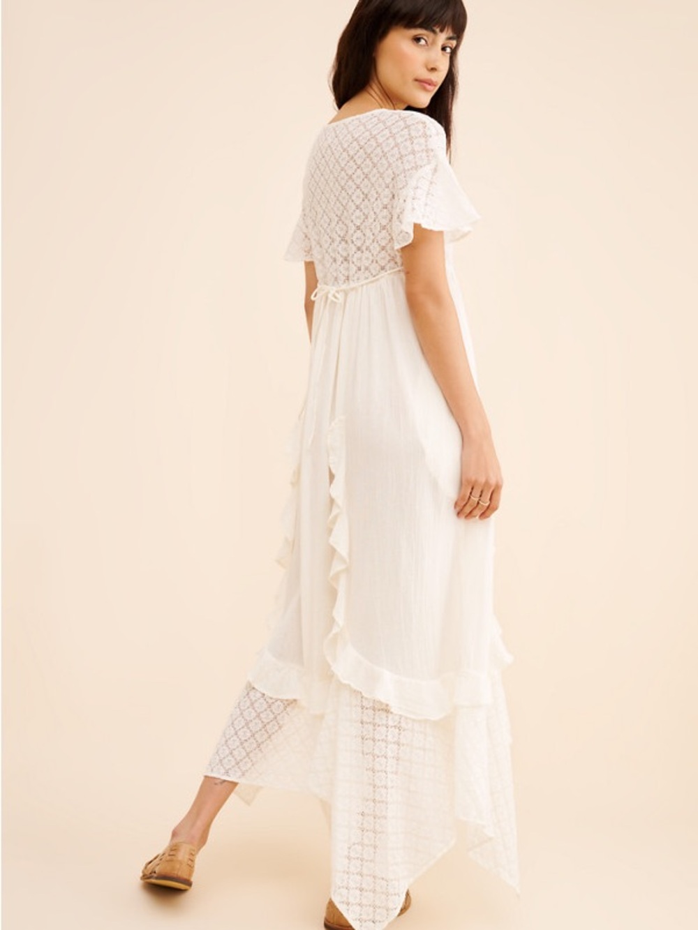 Free People NWT Cream Ruffled Lace Midi Dress - Picture 3 of 5